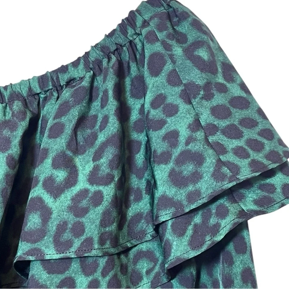 Michael Kors Green/Black Leopard Print Off Shoulder Top Size L